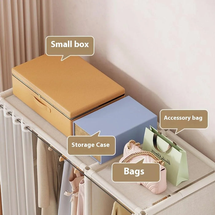 109 x 45 x 166.5 cm Assembly Dustproof Curtain Double Row Wardrobe Clothes Storage Organizer with 3 Drawers - White - 2