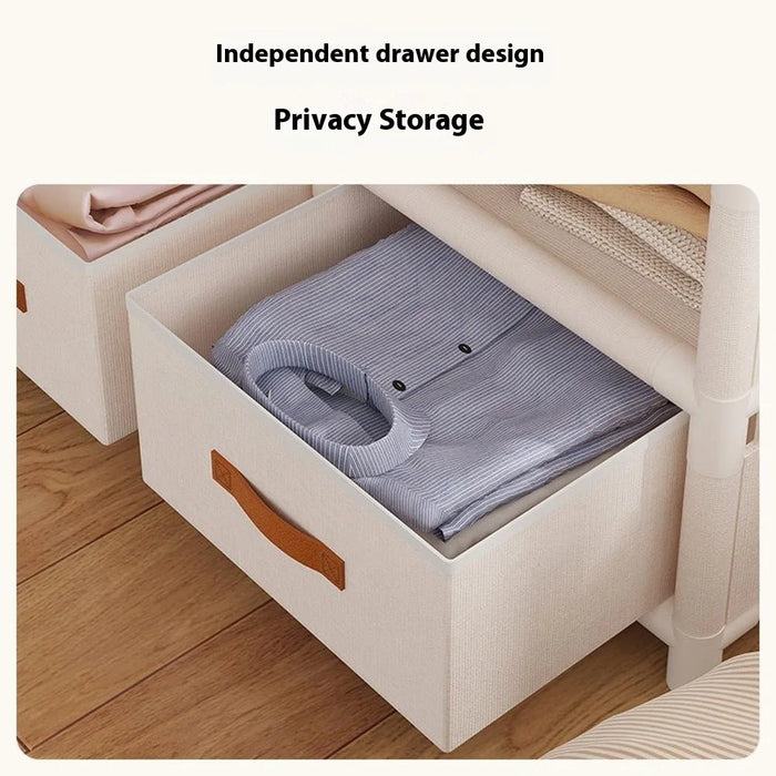 109 x 45 x 166.5 cm Assembly Dustproof Curtain Double Row Wardrobe Clothes Storage Organizer with 3 Drawers - White - 5