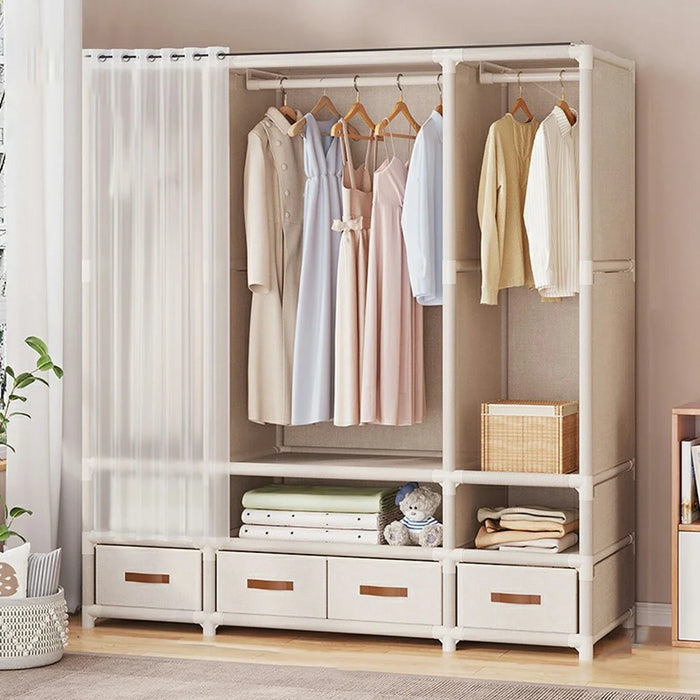 144 x 45 x 166.5cm Dustproof Wardrobe Storage Closet Assembly Clothes Organizer Rack, 3 Rows 4 Drawers - White - 2