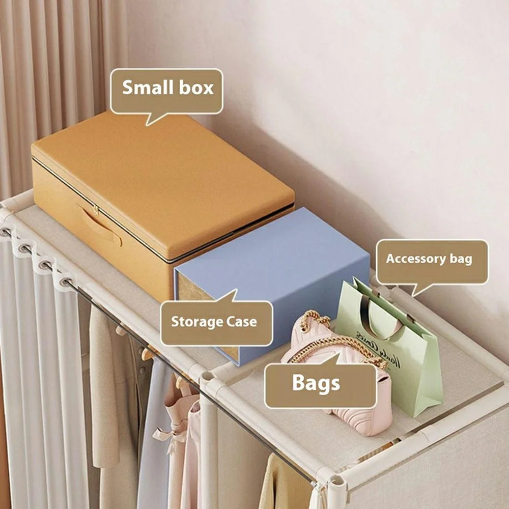 71 x 45 x 166.5cm Assembly Dustproof Wardrobe Storage Closet Organizer Rack, Single Row Two Drawers - White - 3