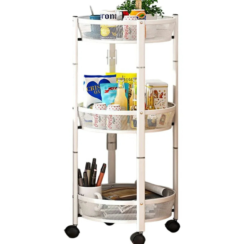 Folding Multi-Function Storage Cart Kitchen Organizer Stand 3-Tier Fruit Vegetable Basket Snack Rack - White - 1