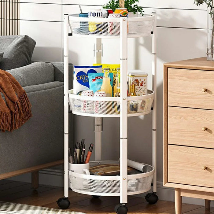 Folding Multi-Function Storage Cart Kitchen Organizer Stand 3-Tier Fruit Vegetable Basket Snack Rack - White - 2