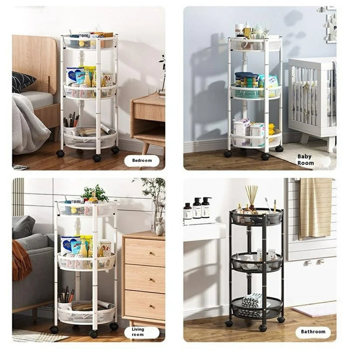 Folding Multi-Function Storage Cart Kitchen Organizer Stand 3-Tier Fruit Vegetable Basket Snack Rack - White - 5