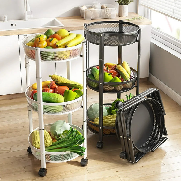 Folding Multi-Function Storage Cart Kitchen Organizer Stand 3-Tier Fruit Vegetable Basket Snack Rack - White - 6