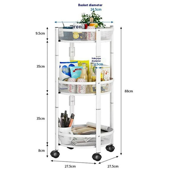 Folding Multi-Function Storage Cart Kitchen Organizer Stand 3-Tier Fruit Vegetable Basket Snack Rack - White - 7