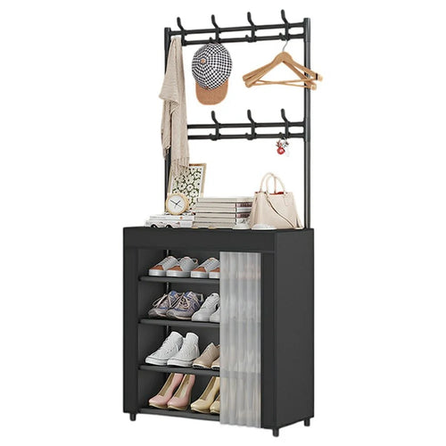 60 x 26 x 150cm 5 Tiers Storage Shelf Multipurpose Shoe Rack with Dust Cover Clothes Hanger for Entryway - 1