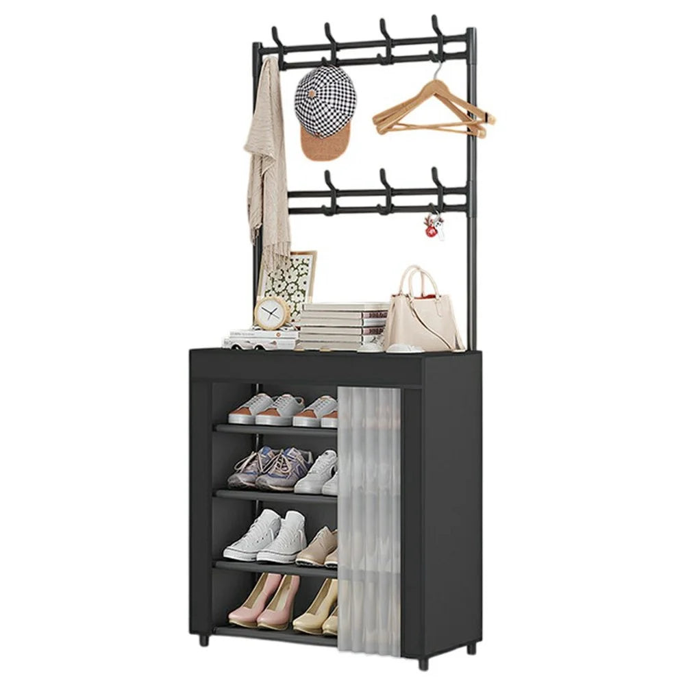 60 x 26 x 150cm 5 Tiers Storage Shelf Multipurpose Shoe Rack with Dust Cover Clothes Hanger for Entryway - 1