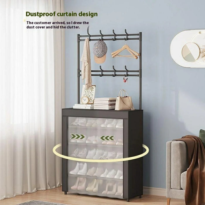 60 x 26 x 150cm 5 Tiers Storage Shelf Multipurpose Shoe Rack with Dust Cover Clothes Hanger for Entryway - 3