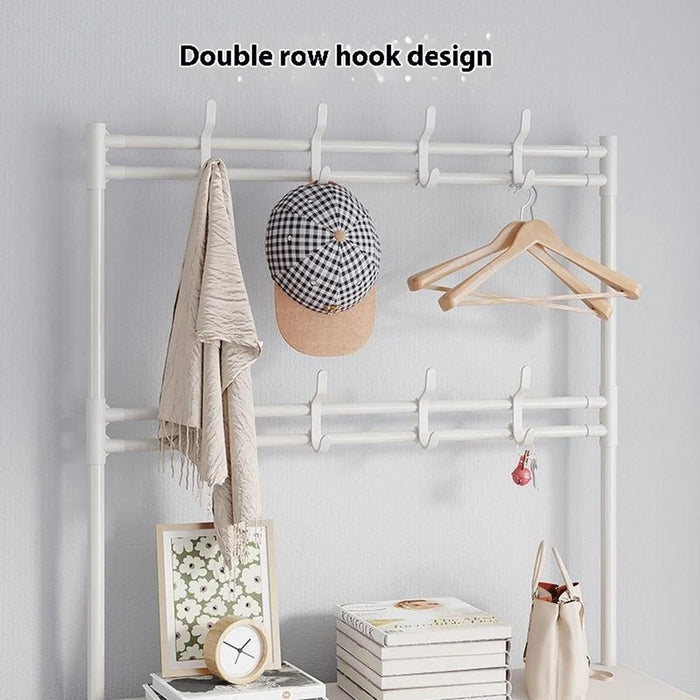 60 x 26 x 184cm 7 Tiers Storage Shelf Multipurpose Shoe Rack with Dust Cover Clothes Hanger for Entryway - Black - 4