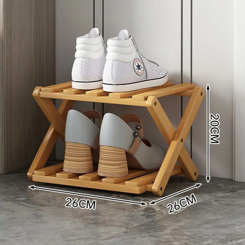 2-Tier Foldable Bamboo Shoe Rack No Installation Required Home Entryway Shoes Storage Organizer - Natural Color - 1