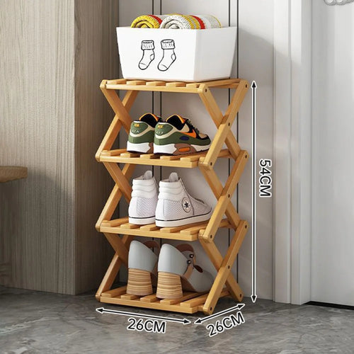 4-Tier Foldable Bamboo Shoe Rack No Installation Required Home Entryway Shoes Storage Organizer - Natural Color - 1