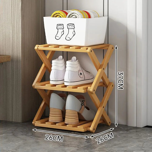 3-Tier Foldable Bamboo Shoe Rack No Installation Required Home Entryway Shoes Storage Organizer - Natural Color - 1