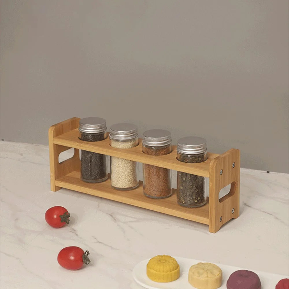 Single Tier Bamboo Spice Rack Kitchen Countertop Organizer Seasoning Bottles Storage Shelf - 3
