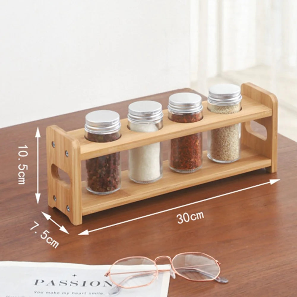 Single Tier Bamboo Spice Rack Kitchen Countertop Organizer Seasoning Bottles Storage Shelf - 4
