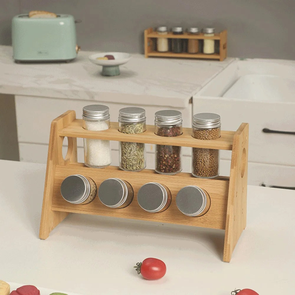 2-Tier Bamboo Spice Rack Kitchen Countertop Organizer Seasoning Bottles Storage Shelf - 2