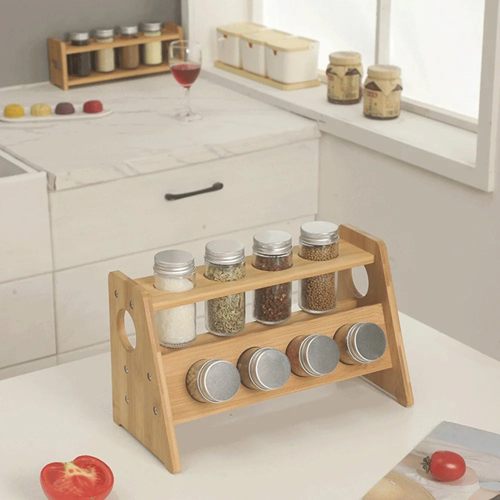 2-Tier Bamboo Spice Rack Kitchen Countertop Organizer Seasoning Bottles Storage Shelf - 3