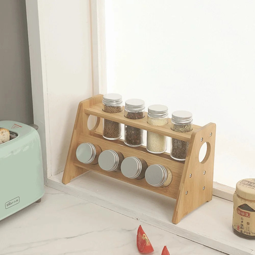 2-Tier Bamboo Spice Rack Kitchen Countertop Organizer Seasoning Bottles Storage Shelf - 4