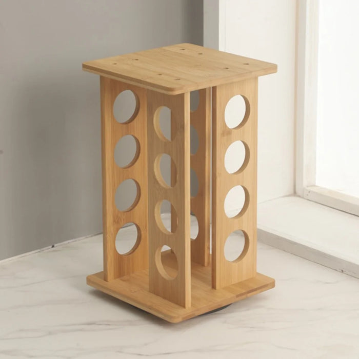 4-Tier Rotating Bamboo Spice Rack Kitchen Countertop Organizer Seasoning Bottles Storage Shelf - 2