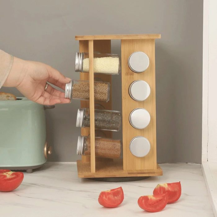 4-Tier Rotating Bamboo Spice Rack Kitchen Countertop Organizer Seasoning Bottles Storage Shelf - 5