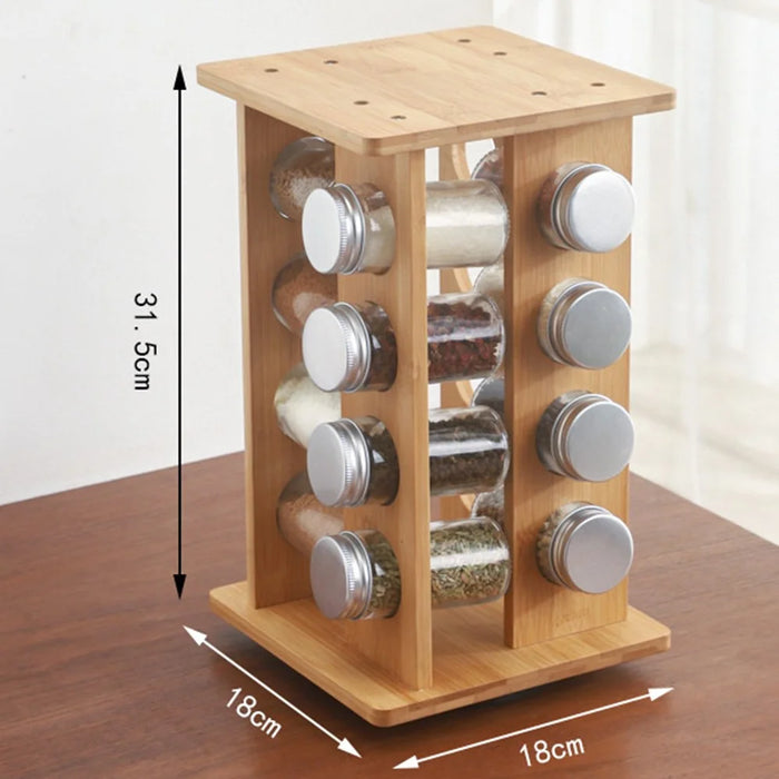 4-Tier Rotating Bamboo Spice Rack Kitchen Countertop Organizer Seasoning Bottles Storage Shelf - 7