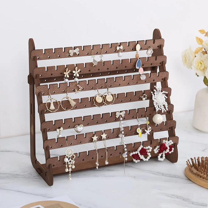 Wooden Earring Holder 7 Tier Jewelry Storage Rack Ear Studs Dangle Hoop Earrings Display Stand - 2