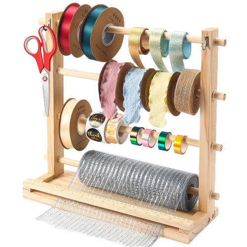 Wooden Ribbon Organizer Rack Satin Grosgrain Silk Ribbon Display Stand for Cake Shops Florists Craft Studios - 1