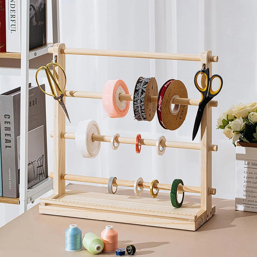 Wooden Ribbon Organizer Rack Satin Grosgrain Silk Ribbon Display Stand for Cake Shops Florists Craft Studios - 4