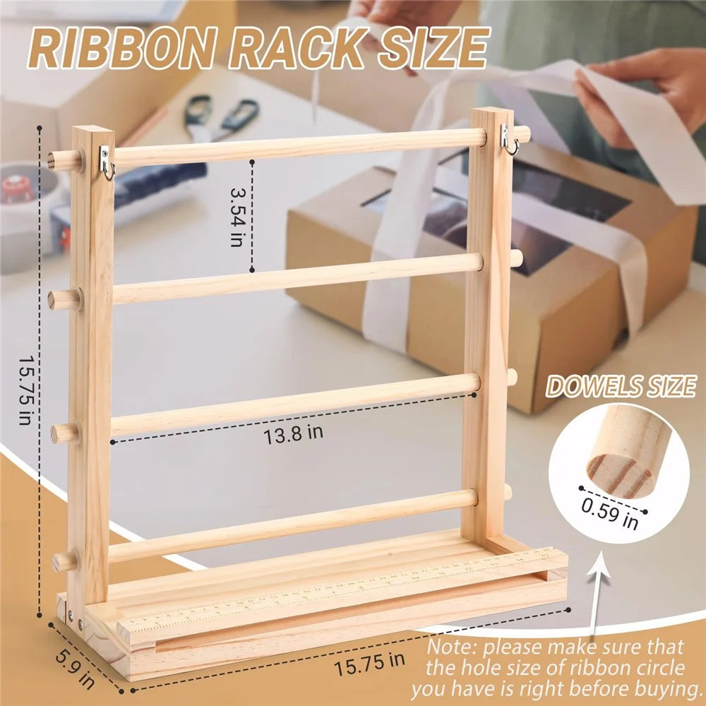 Wooden Ribbon Organizer Rack Satin Grosgrain Silk Ribbon Display Stand for Cake Shops Florists Craft Studios - 6