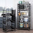 5 Tiers Foldable Kitchen Storage Rack Heavy Duty Carbon Steel Shelf for Microwave Oven with Wheels - Black - 6