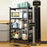 4 Tiers Foldable Kitchen Storage Rack Heavy Duty Carbon Steel Shelf for Microwave Oven with Wheels - Black - 2