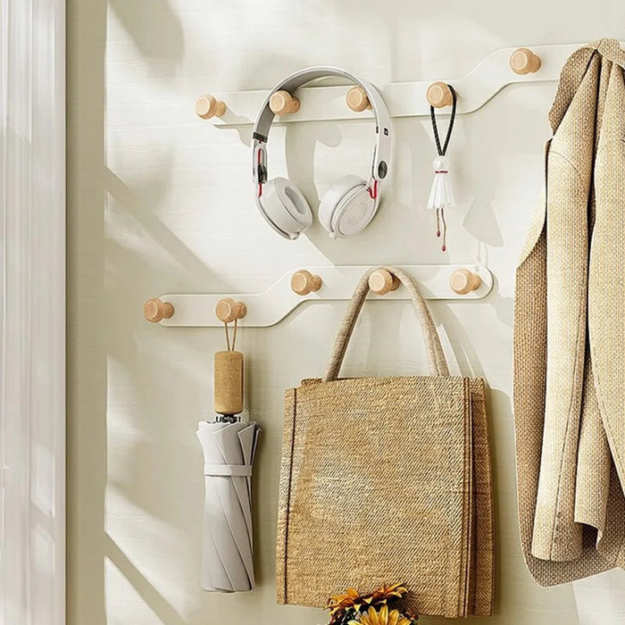 Creative Wall Mount Rack 6 Hooks No Drill Entryway Key Hanger Bedroom Door Storage Organizer - White - 5