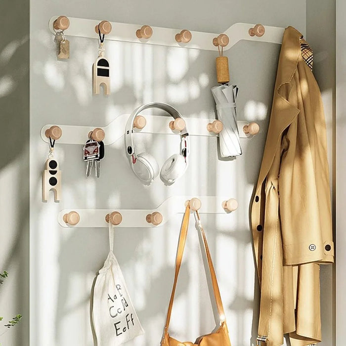 Creative Wall Mount Rack 6 Hooks No Drill Entryway Key Hanger Bedroom Door Storage Organizer - White - 6