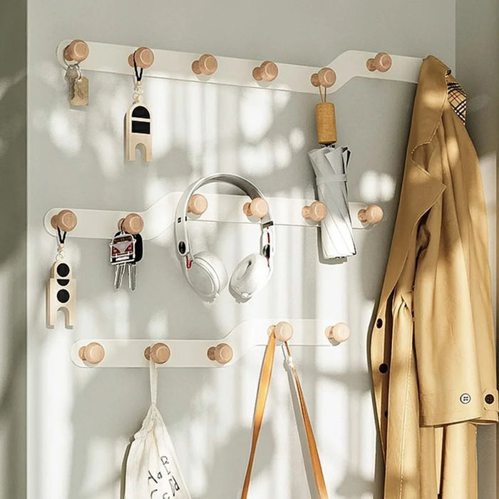 Creative Wall Mount Rack 7 Hooks No Drill Entryway Key Hanger Bedroom Door Storage Organizer - White - 2