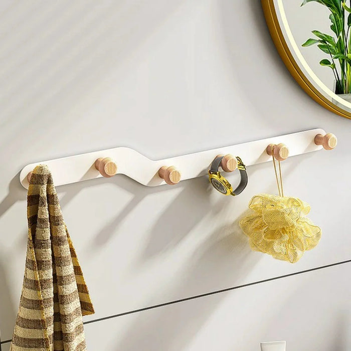 Creative Wall Mount Rack 7 Hooks No Drill Entryway Key Hanger Bedroom Door Storage Organizer - White - 5