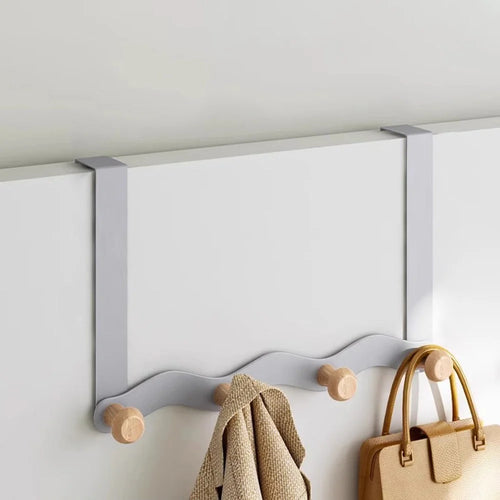 Over Door Coat Rack Wall Mounted 4 Hooks Multifunctional Storage Holder Bedroom Entryway Hanger - Grey - 1