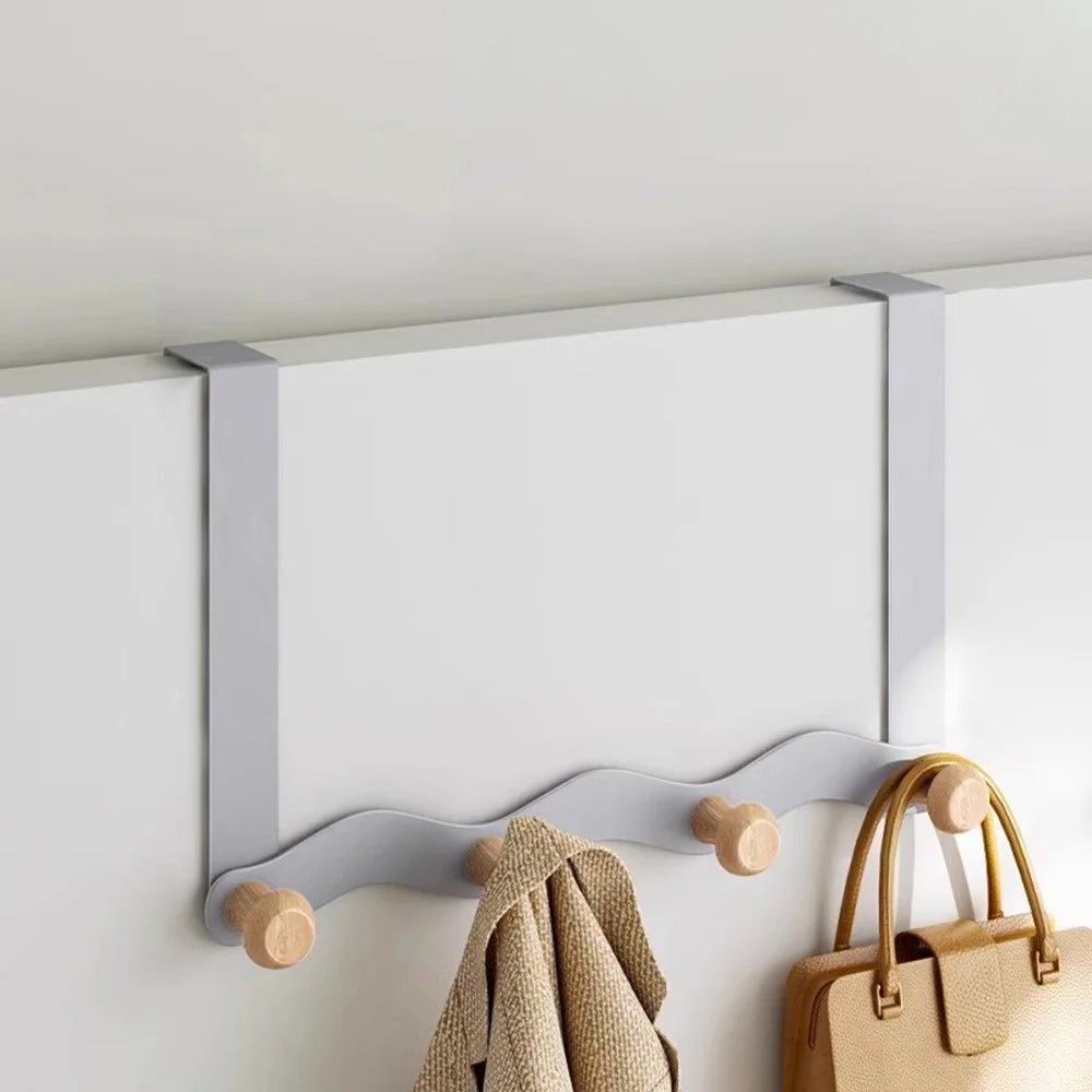 Over Door Coat Rack Wall Mounted 4 Hooks Multifunctional Storage Holder Bedroom Entryway Hanger - Grey - 1