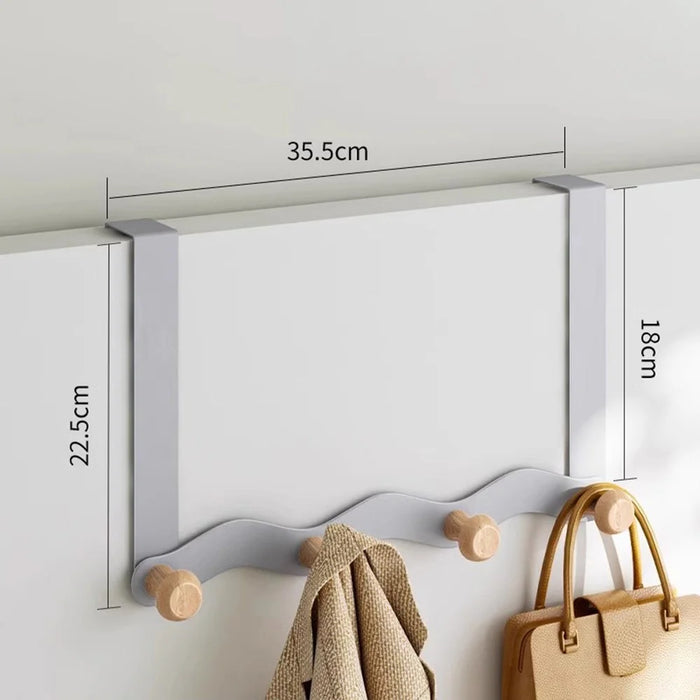 Over Door Coat Rack Wall Mounted 4 Hooks Multifunctional Storage Holder Bedroom Entryway Hanger - Grey - 2
