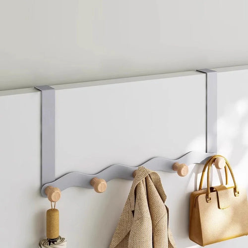 Over Door Coat Rack Wall Mounted 5 Hooks Multifunctional Storage Holder Bedroom Entryway Hanger - Grey - 1
