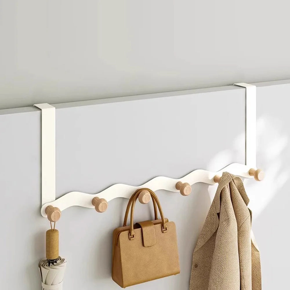 Over Door Coat Rack Wall Mounted 6 Hooks Multifunctional Storage Holder Bedroom Entryway Hanger - White - 1