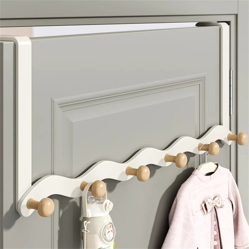 Over Door Coat Rack Wall Mounted 6 Hooks Multifunctional Storage Holder Bedroom Entryway Hanger - White - 2