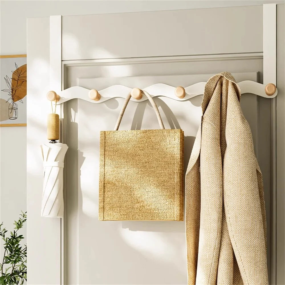 Over Door Coat Rack Wall Mounted 6 Hooks Multifunctional Storage Holder Bedroom Entryway Hanger - White - 3