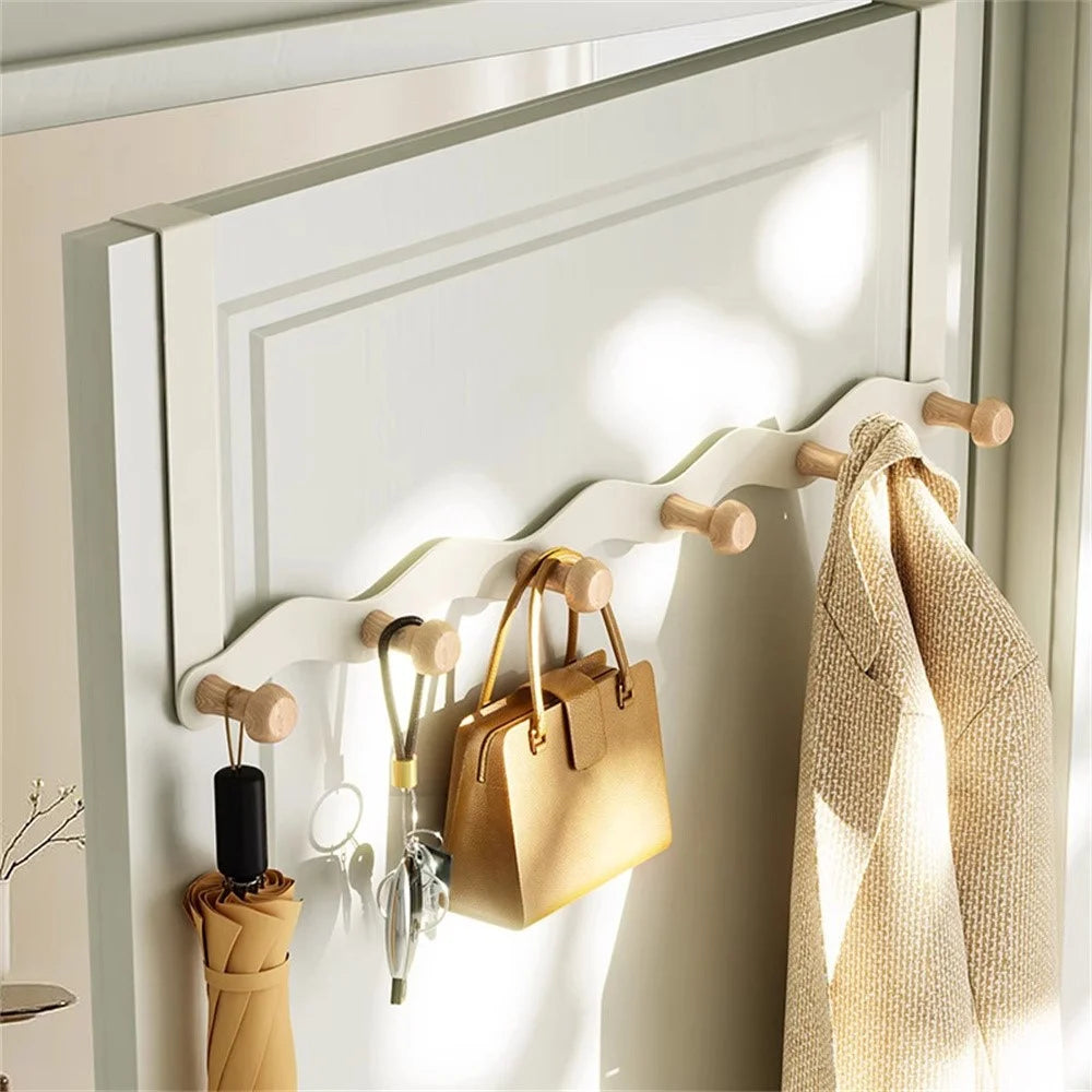 Over Door Coat Rack Wall Mounted 6 Hooks Multifunctional Storage Holder Bedroom Entryway Hanger - White - 4