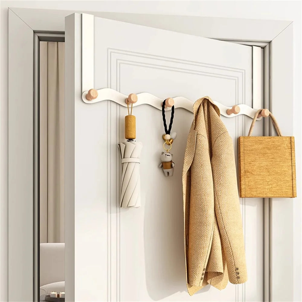 Over Door Coat Rack Wall Mounted 6 Hooks Multifunctional Storage Holder Bedroom Entryway Hanger - White - 5