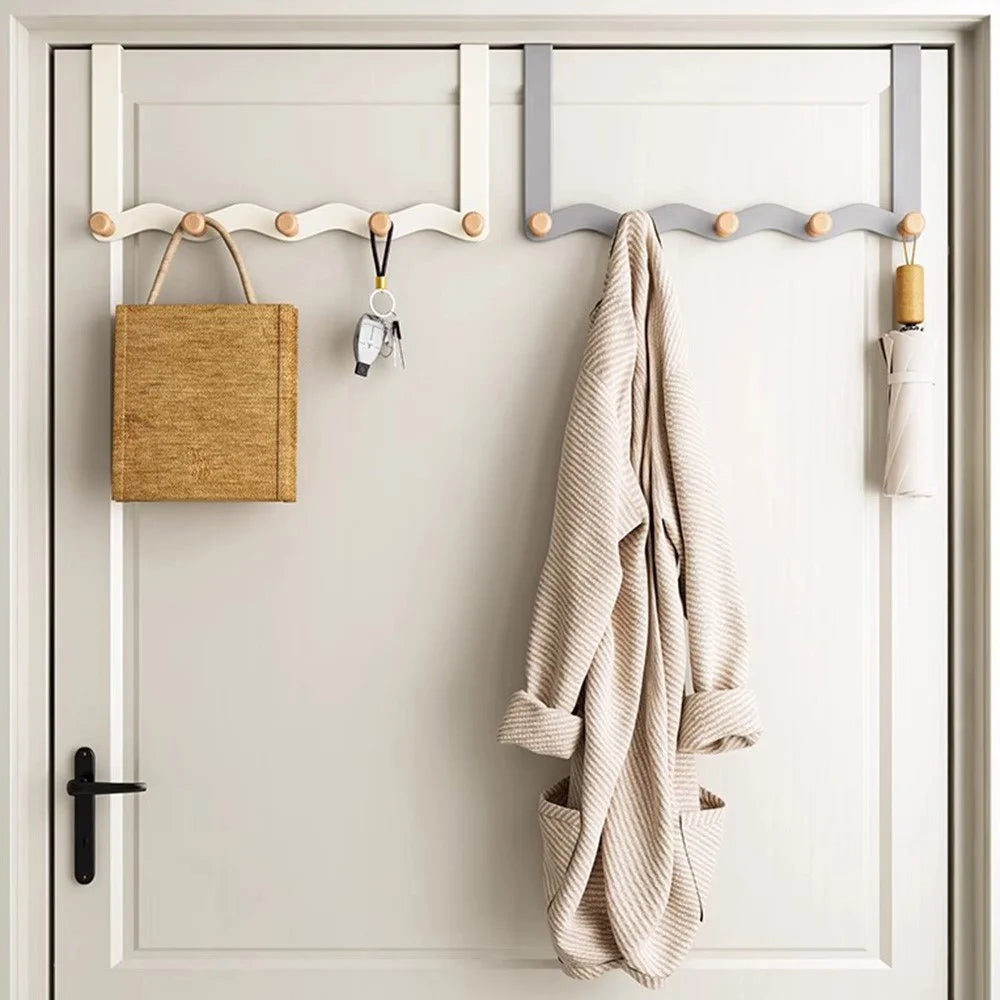 Over Door Coat Rack Wall Mounted 6 Hooks Multifunctional Storage Holder Bedroom Entryway Hanger - White - 6
