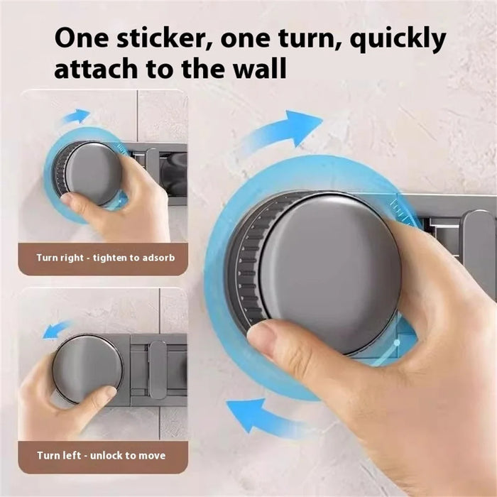 Bathroom Suction Cup Mop Holder with 5 Racks + 6 Hooks Wall Mounted No Drill Broom Holder Storage Tool Organizer - 4