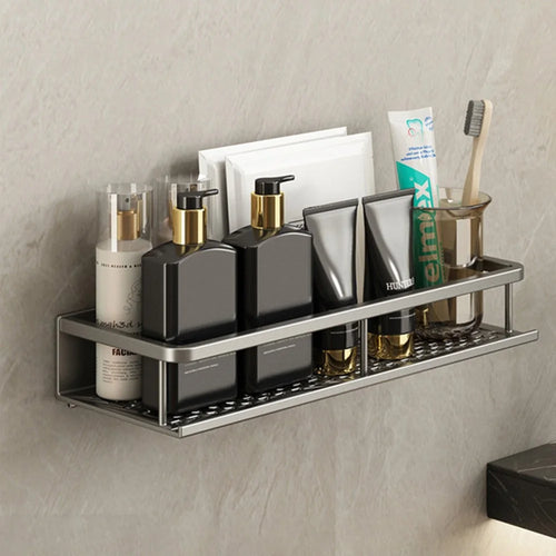 40cm Bathroom Storage Rack Wall Mounted Ventilated Draining Basket No Drill Organizer For Toiletries - 1