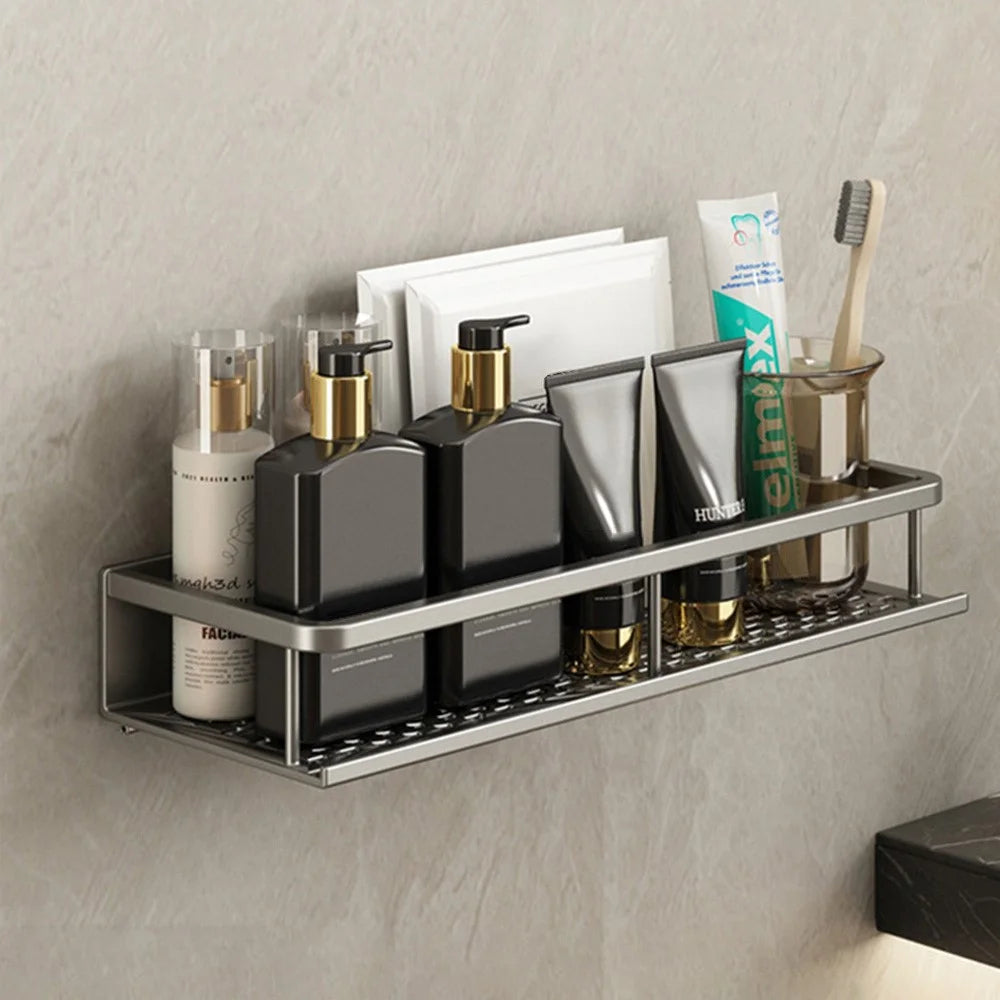 40cm Bathroom Storage Rack Wall Mounted Ventilated Draining Basket No Drill Organizer For Toiletries - 1
