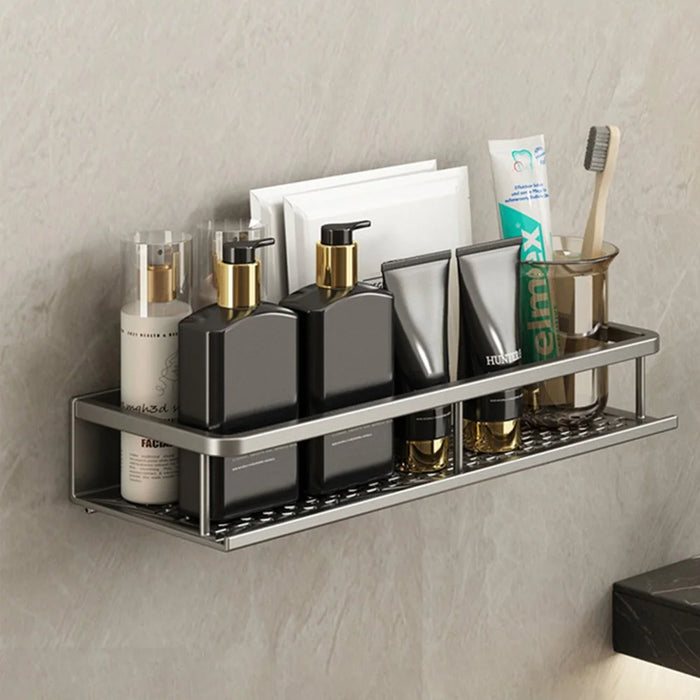 40cm Bathroom Storage Rack Wall Mounted Ventilated Draining Basket No Drill Organizer For Toiletries - 1