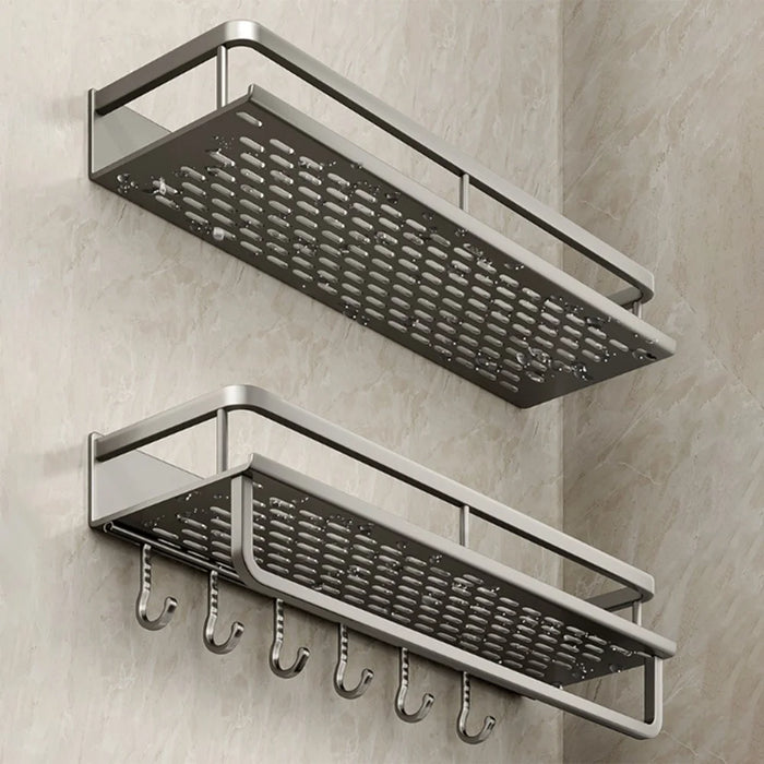 50cm Bathroom Storage Rack Wall Mounted Ventilated Draining Basket No Drill Organizer For Toiletries - 3