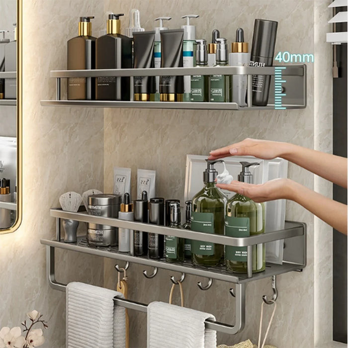 50cm Bathroom Storage Rack Wall Mounted Ventilated Draining Basket No Drill Organizer For Toiletries - 5
